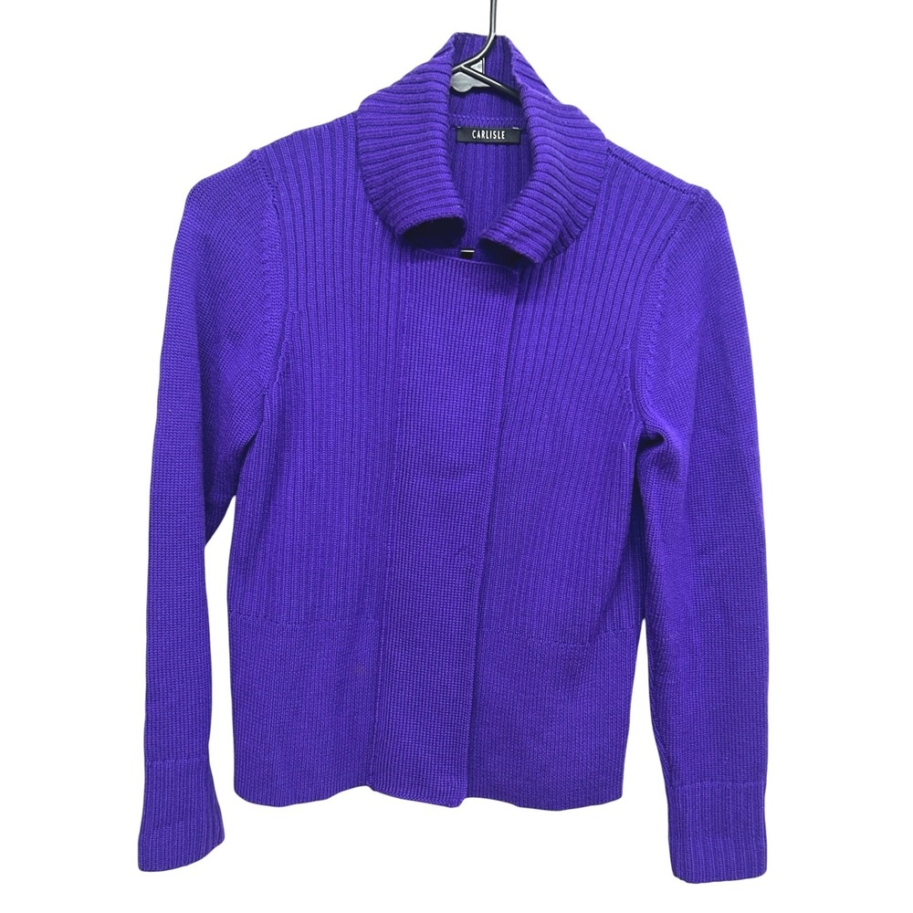 Carlisle Merino Wool Zip Cardigan XS Purple Quiet Luxury Minimalist Old Money